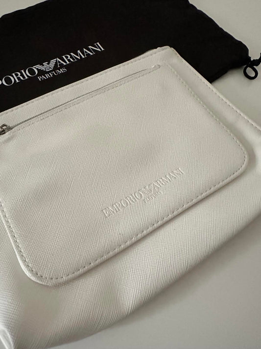 Emporio Armani White Cosmetic Pouch with Detachable Front Pocket & Dust Bag