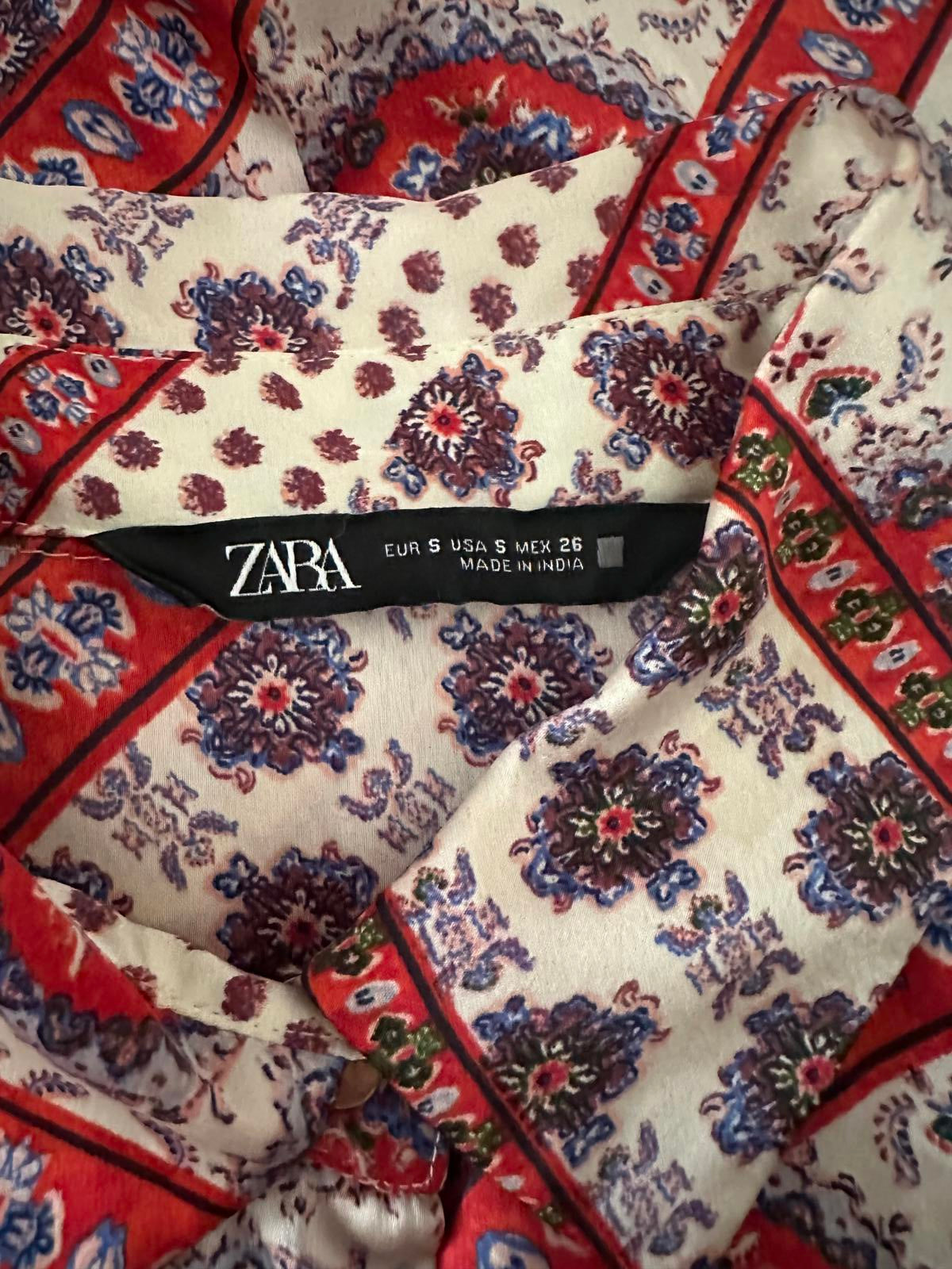 Zara Printed Long Sleeve Satin Shirt – Boho Retro Style