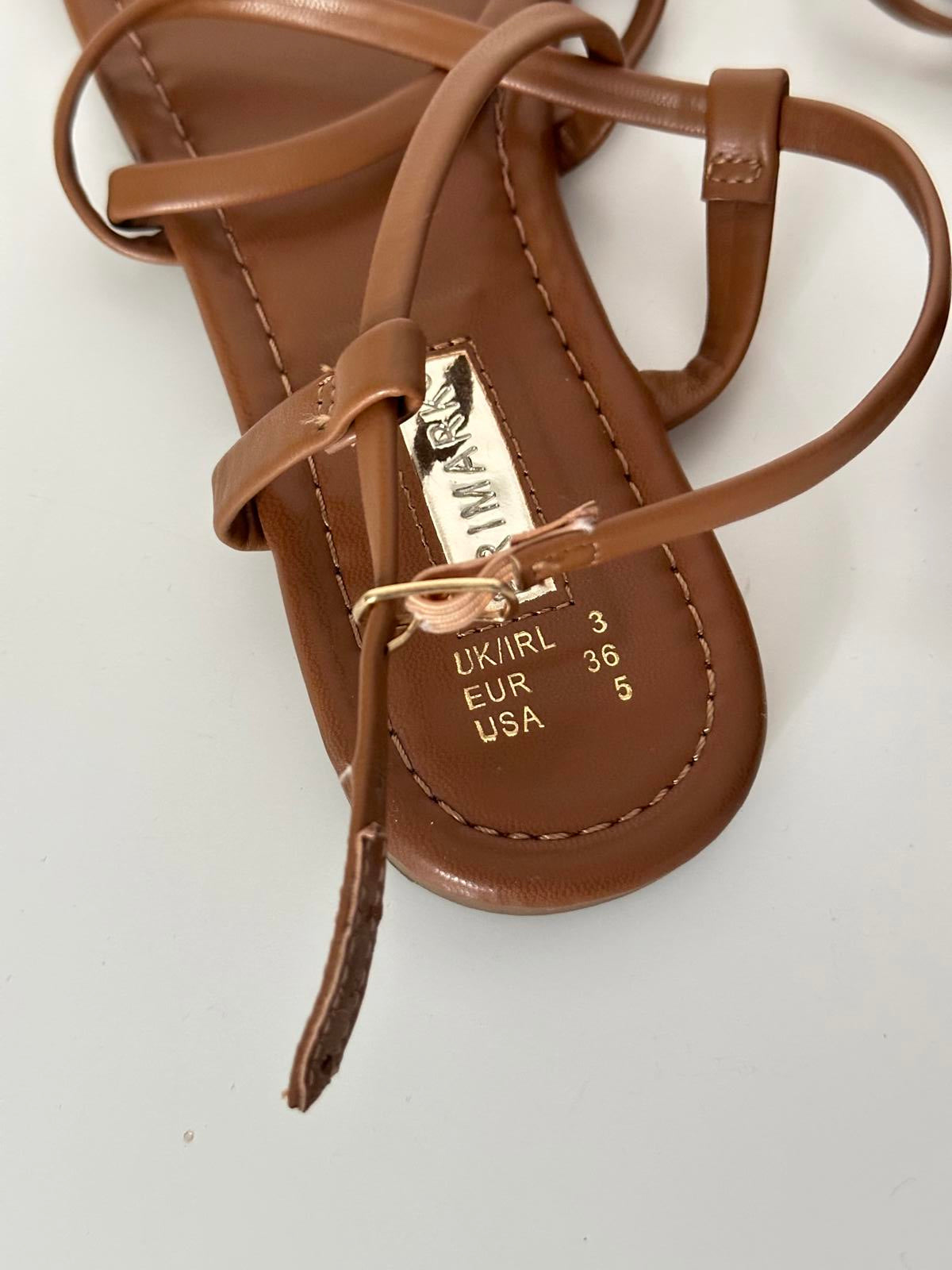 Primark Strappy Flat Sandals โ Brown Size UK 3 / EUR 36