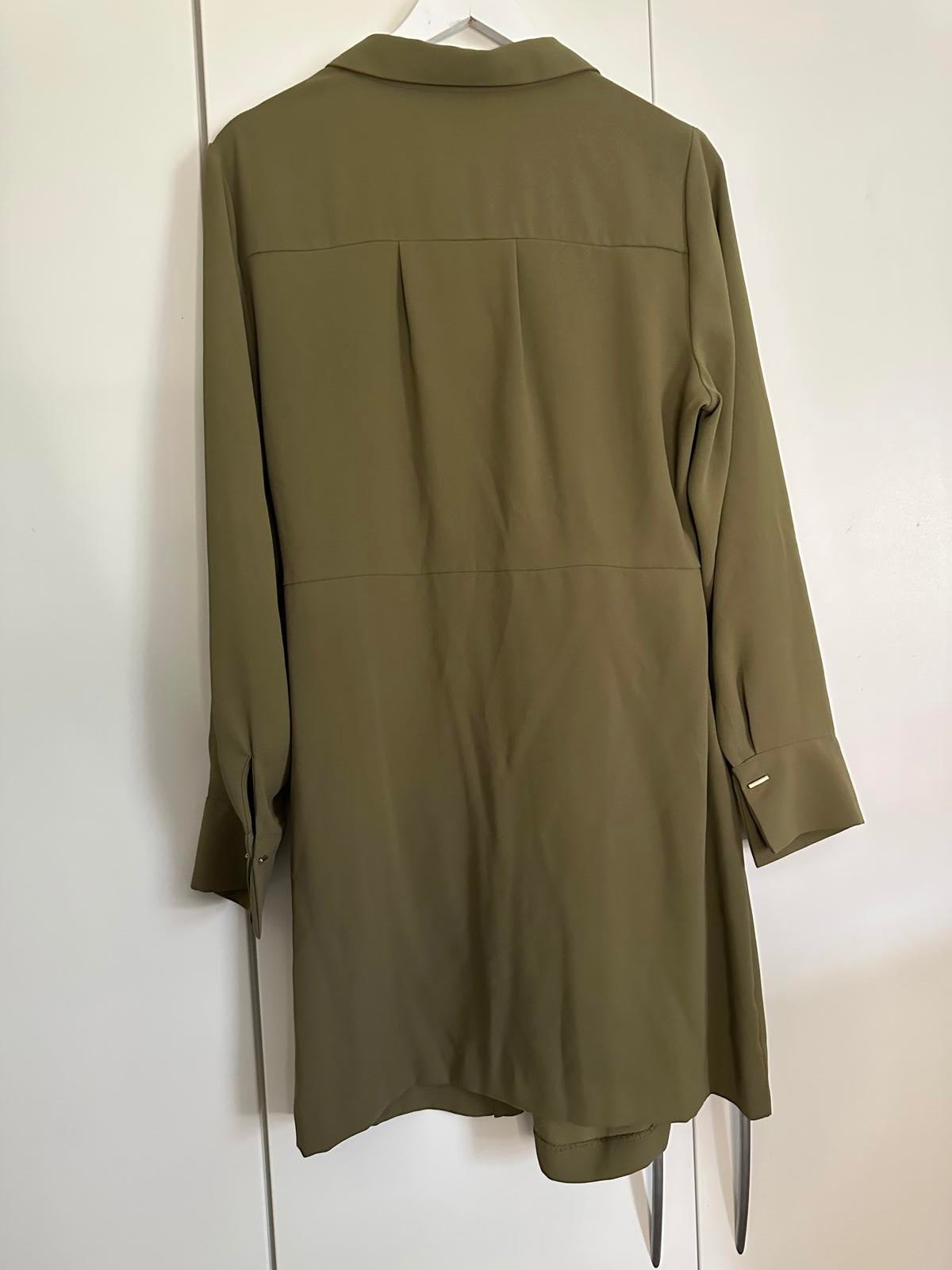Next Khaki Green Button Front Dress – Fuller Bust, Long Sleeve, Elegant Fit