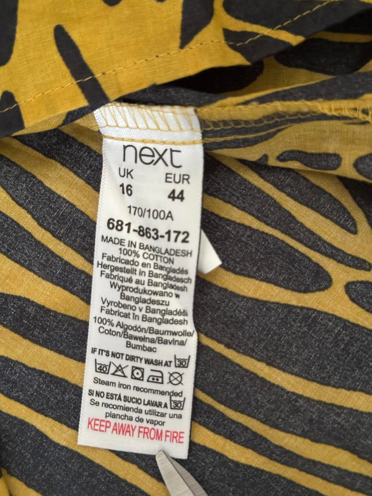 Next mustard & black animal print cotton blouse – UK 16