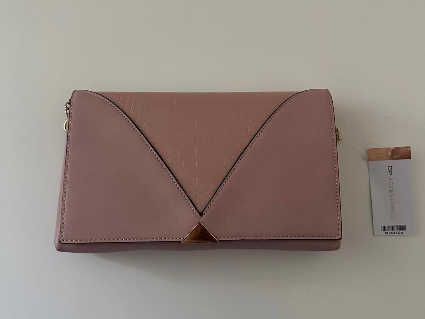 DP Accessories Pink Envelope Clutch Bag with Gold Chain Strap
