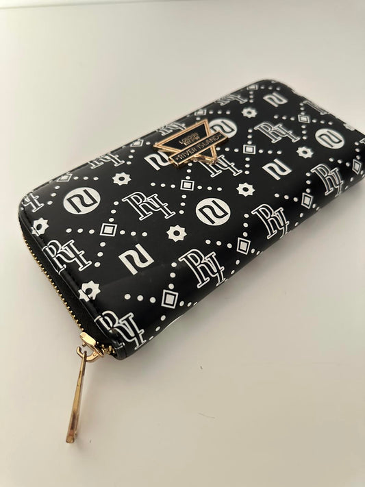 River Island Black & White Monogram Zip-Around Purse