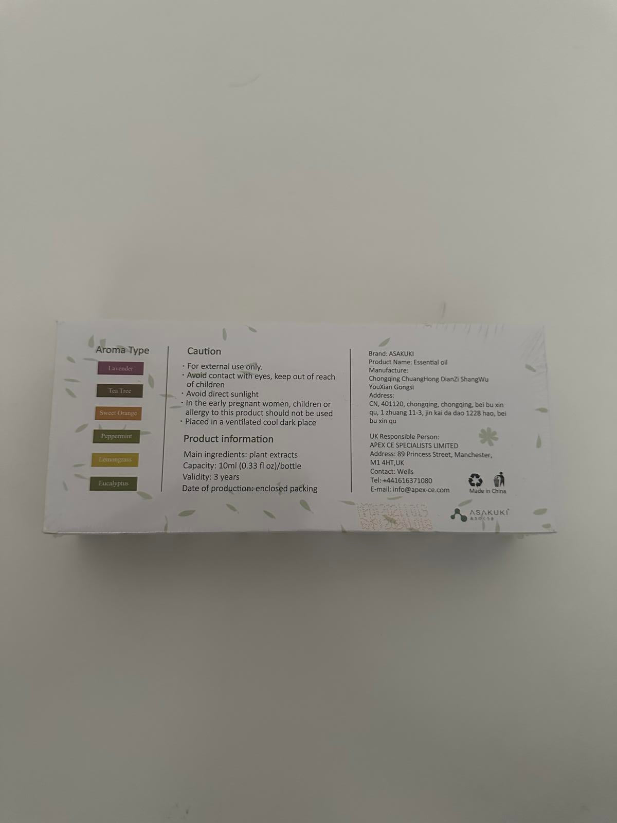 ASAKUKI Premium Essential Oil Diffuser 300ml + 6 Essential Oils Set