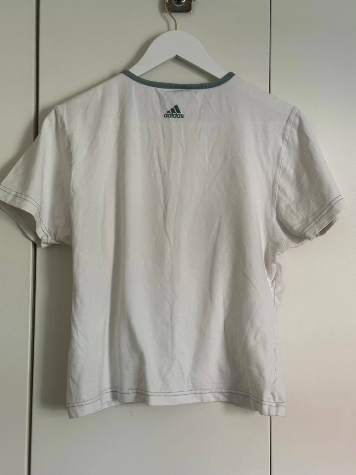 Vintage Adidas White & Blue Ringer T-Shirt – Retro Sportswear