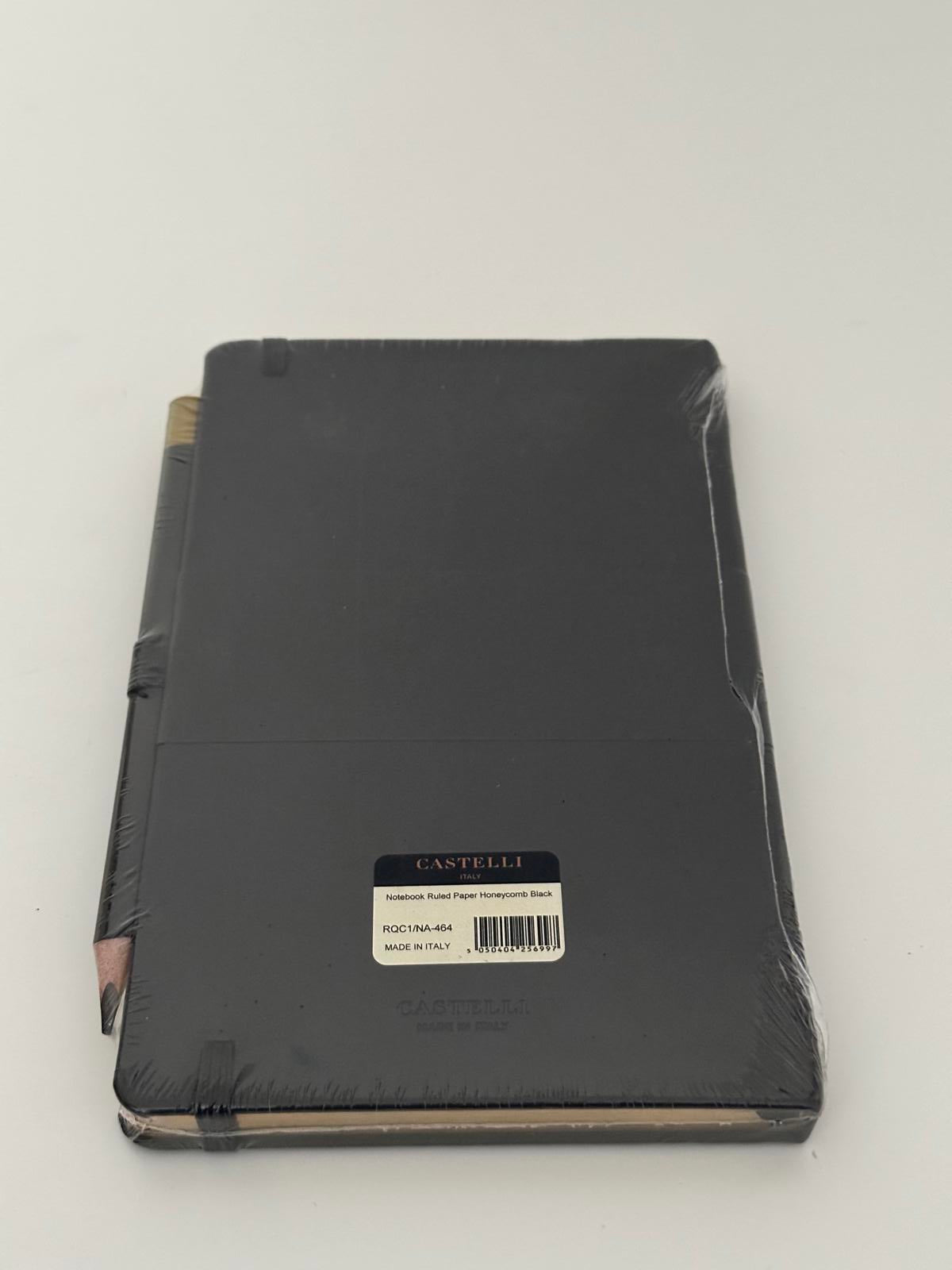 Castelli Italy Honeycomb Ruled Notebook – Black & Gold Luxury Design