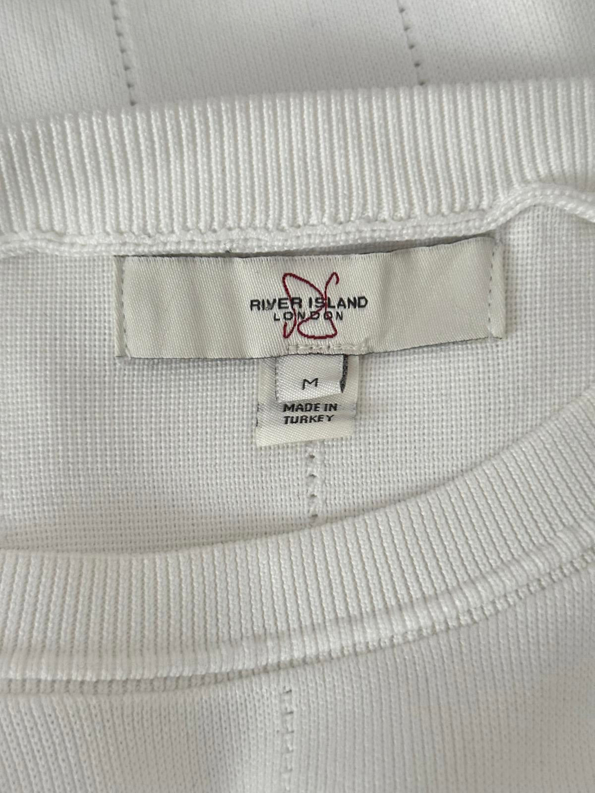 River Island White Ribbed Slim Fit Short Sleeve T-Shirt – Men's Size M