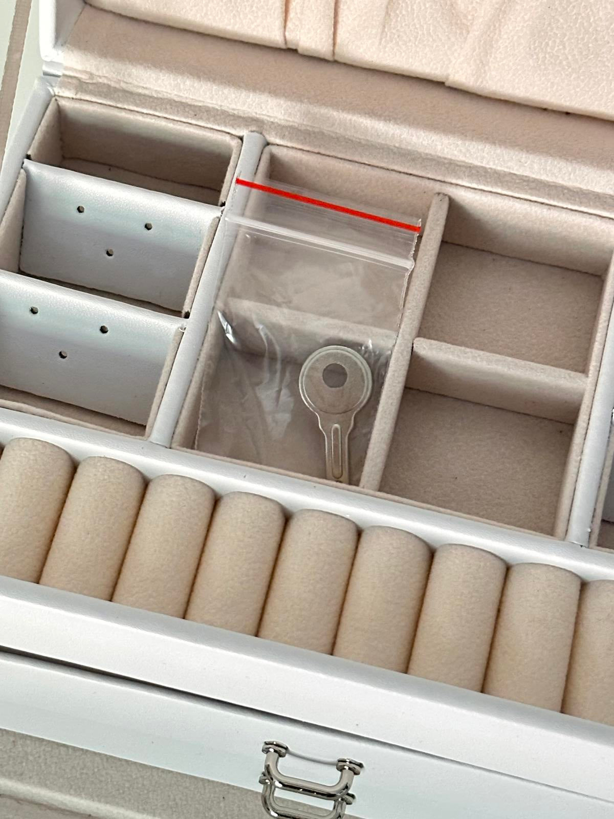 White Lockable Jewellery Box with Mirror & Drawers