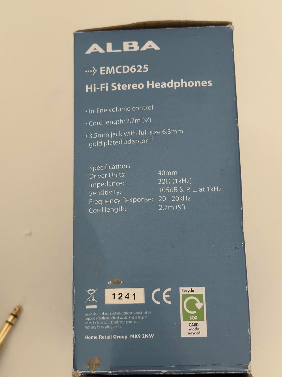 ALBA EMCD625 Hi-Fi Stereo Headphones with In-Line Volume Control
