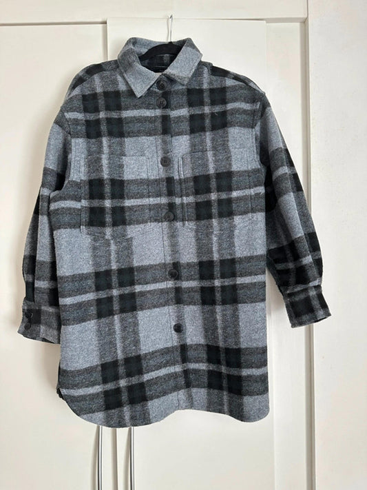 Grey and Black Plaid Flannel Shacket by H&M