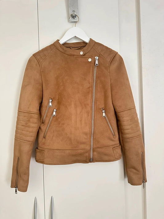 Stylish Tan Suede Biker Jacket