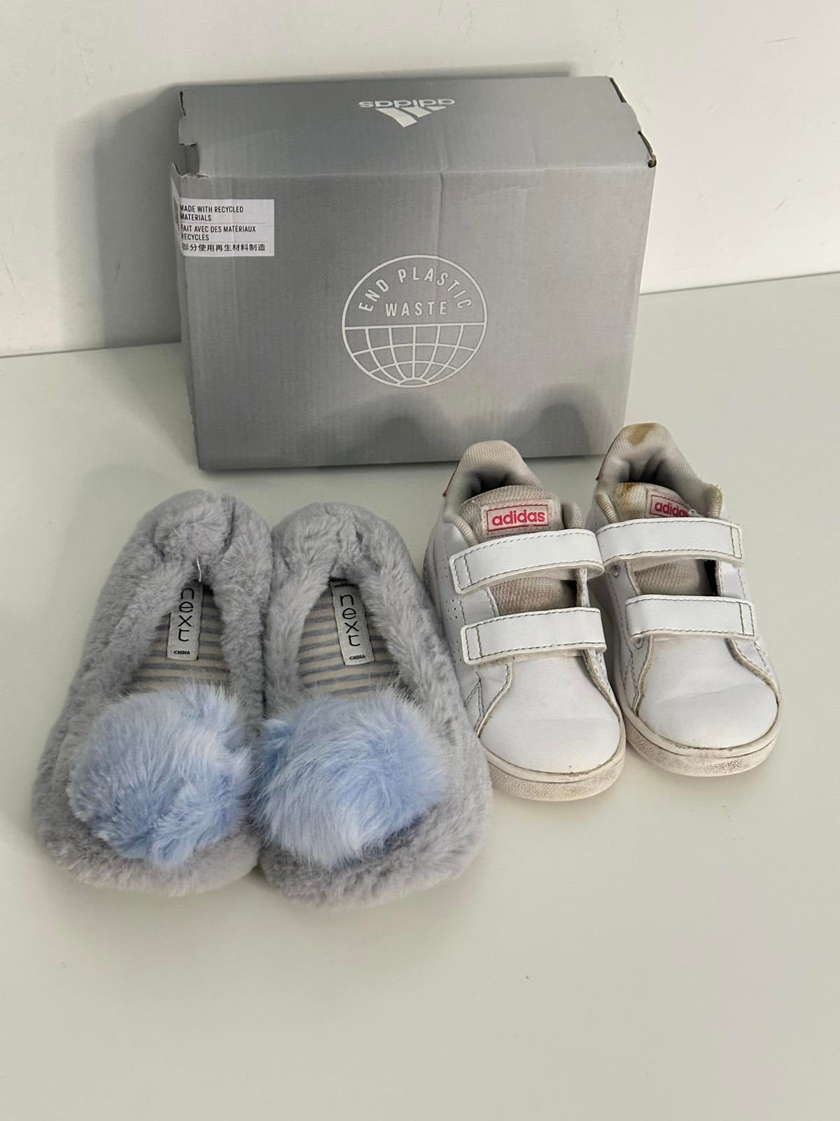 Adidas Advantage Trainers & Next Fluffy Slippers Bundle – Kids Shoes