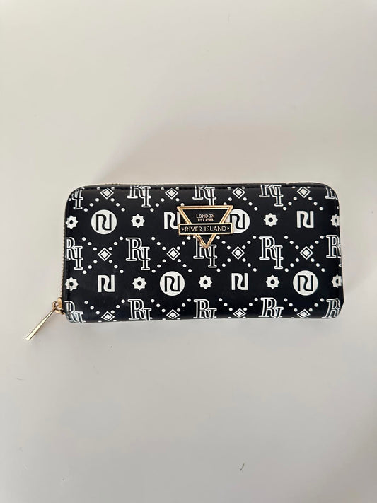 River Island Black & White Monogram Zip-Around Purse