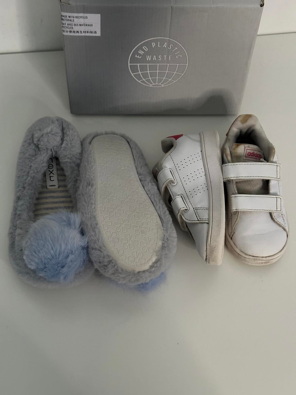 Adidas Advantage Trainers & Next Fluffy Slippers Bundle – Kids Shoes