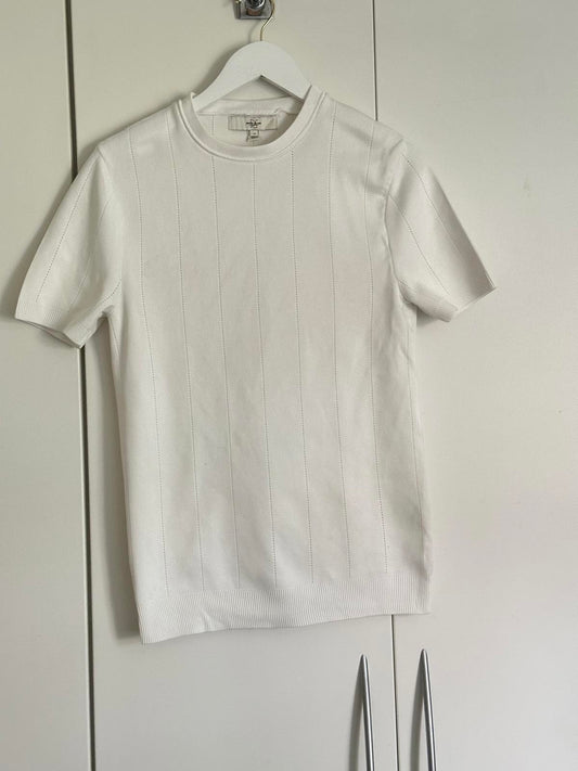 River Island White Ribbed Slim Fit Short Sleeve T-Shirt – Men's Size M