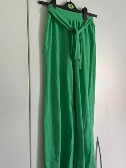 ZARA Girls Green Wide-Leg Trousers with Tie Belt – Age 11-12