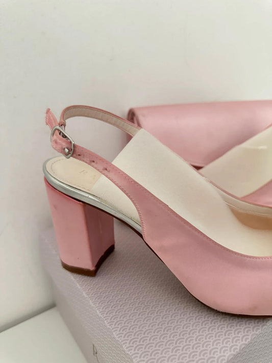 Stylish Pink Heeled Slingbacks with Matching Clutch by Rainbow Club
