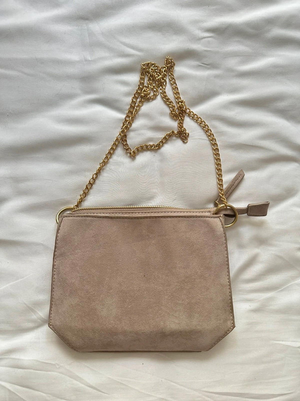 Suede Clutch Bag with Gold Chain