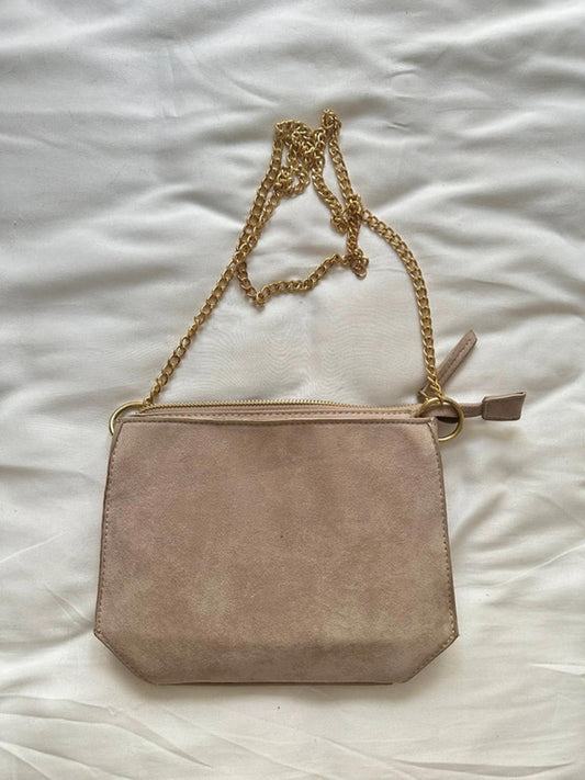 Suede Clutch Bag with Gold Chain