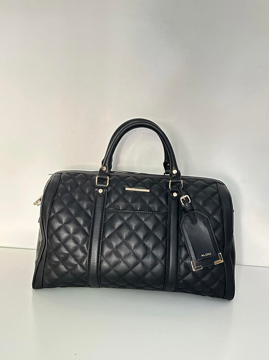 ALDO Scarba Quilted Black Weekend Duffel Bag – l Holdall with Gold Hardware