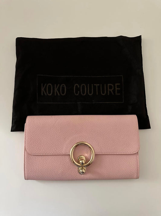 Koko Couture Pink Clutch Bag with Gold Ring Detail