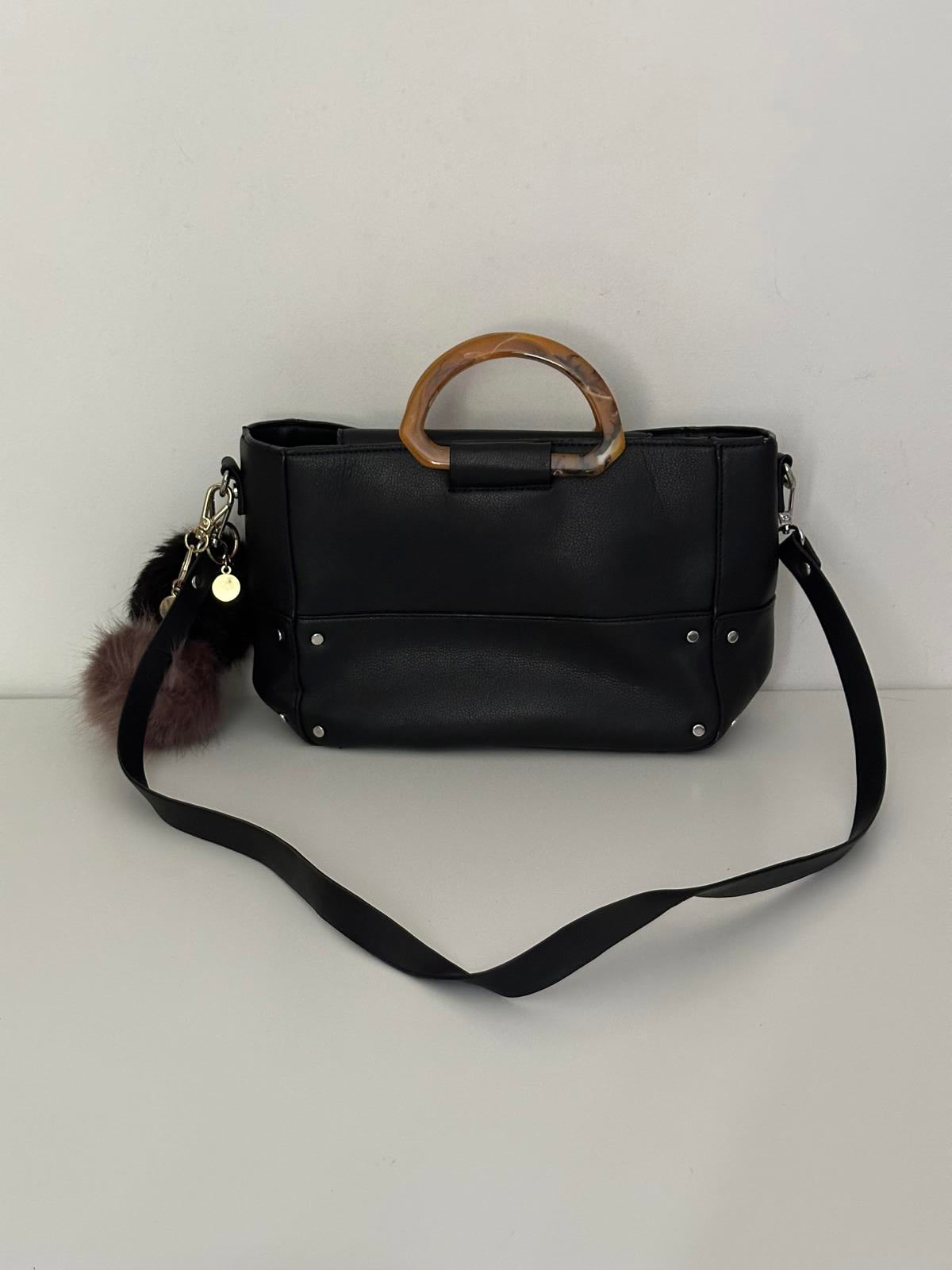 Zara Black Structured Tote Bag with Tortoiseshell Handles
