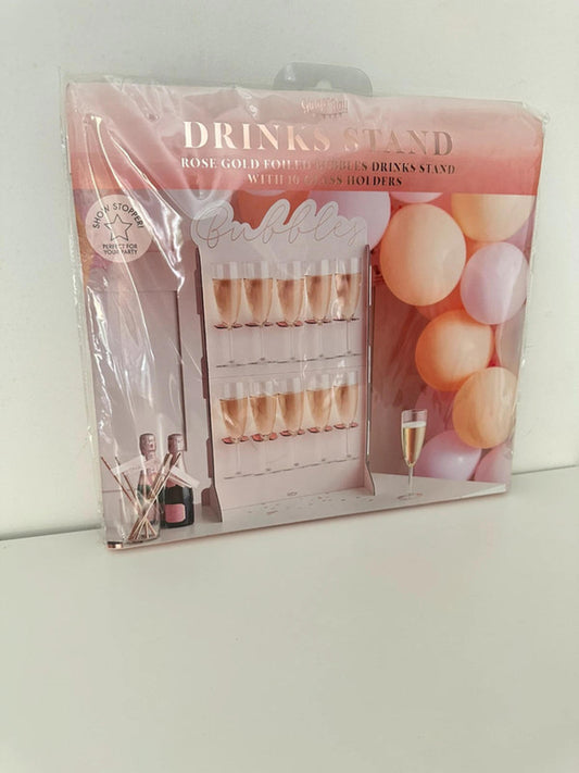 Rose Gold Foiled Drinks Stand with 10 Glass Holders