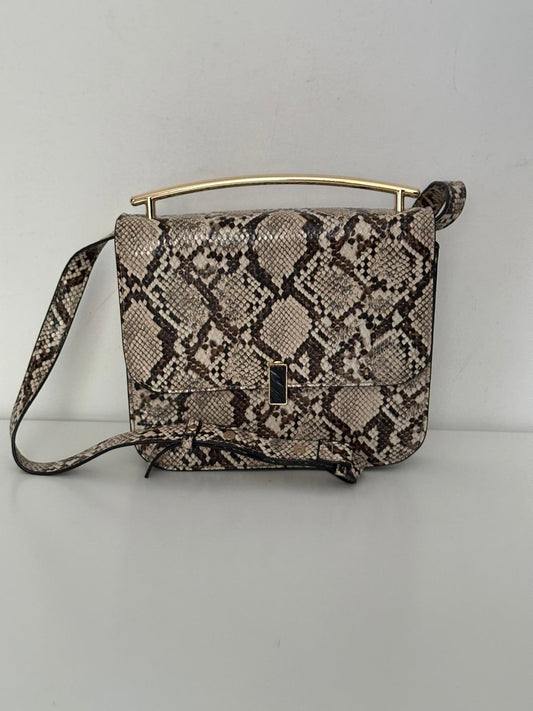 Topshop Snake Print Crossbody Bag with Gold Bar Handle