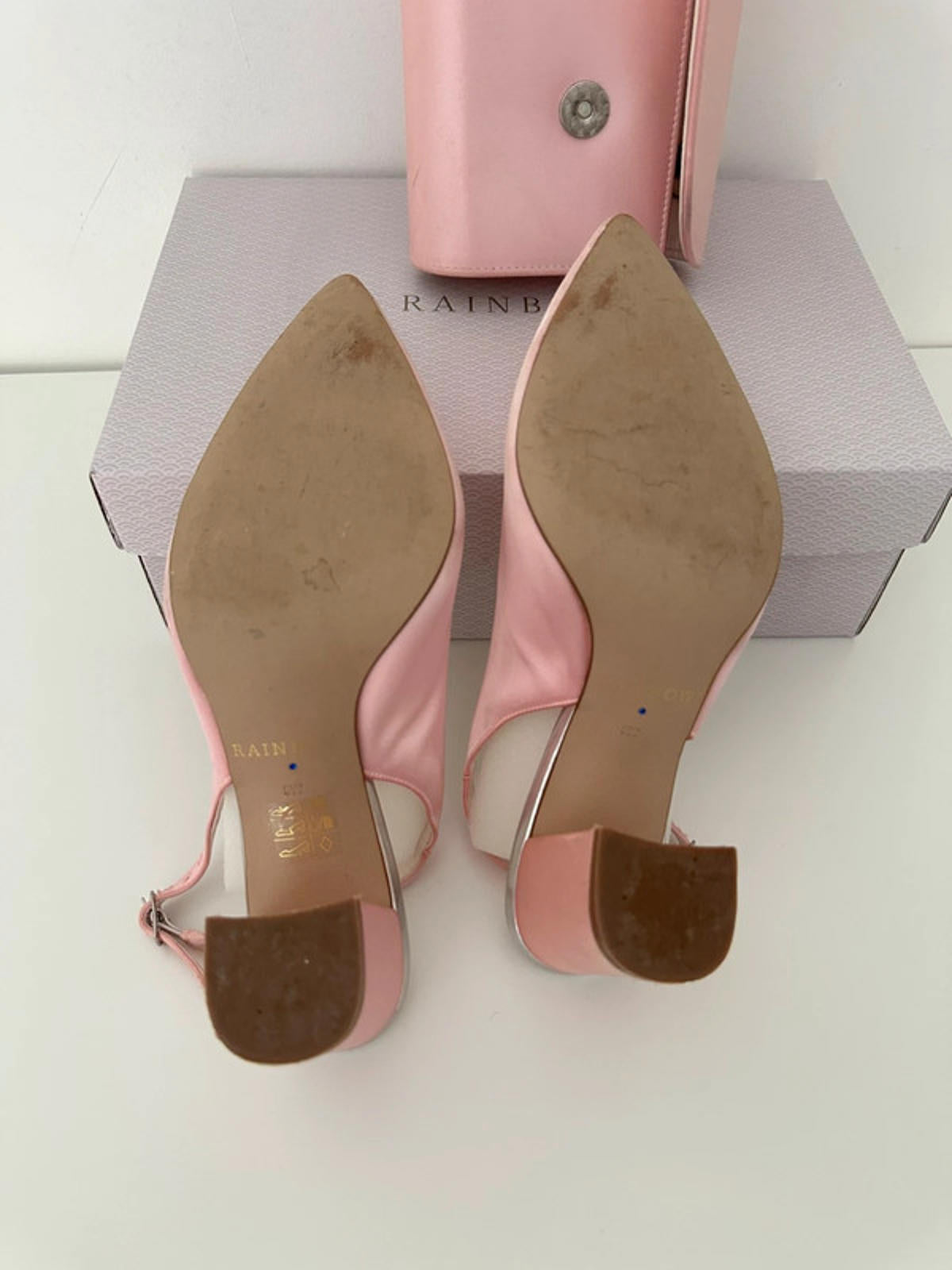 Stylish Pink Heeled Slingbacks with Matching Clutch by Rainbow Club
