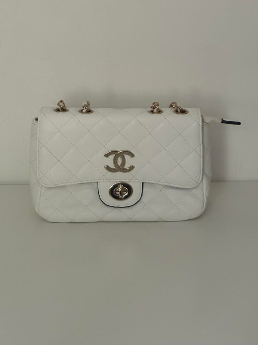 Chanel Classic Quilted White Shoulder Bag with Gold Chain Strap