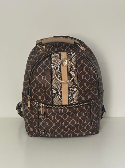 River Island Brown Monogram Backpack with Snake Print Detail