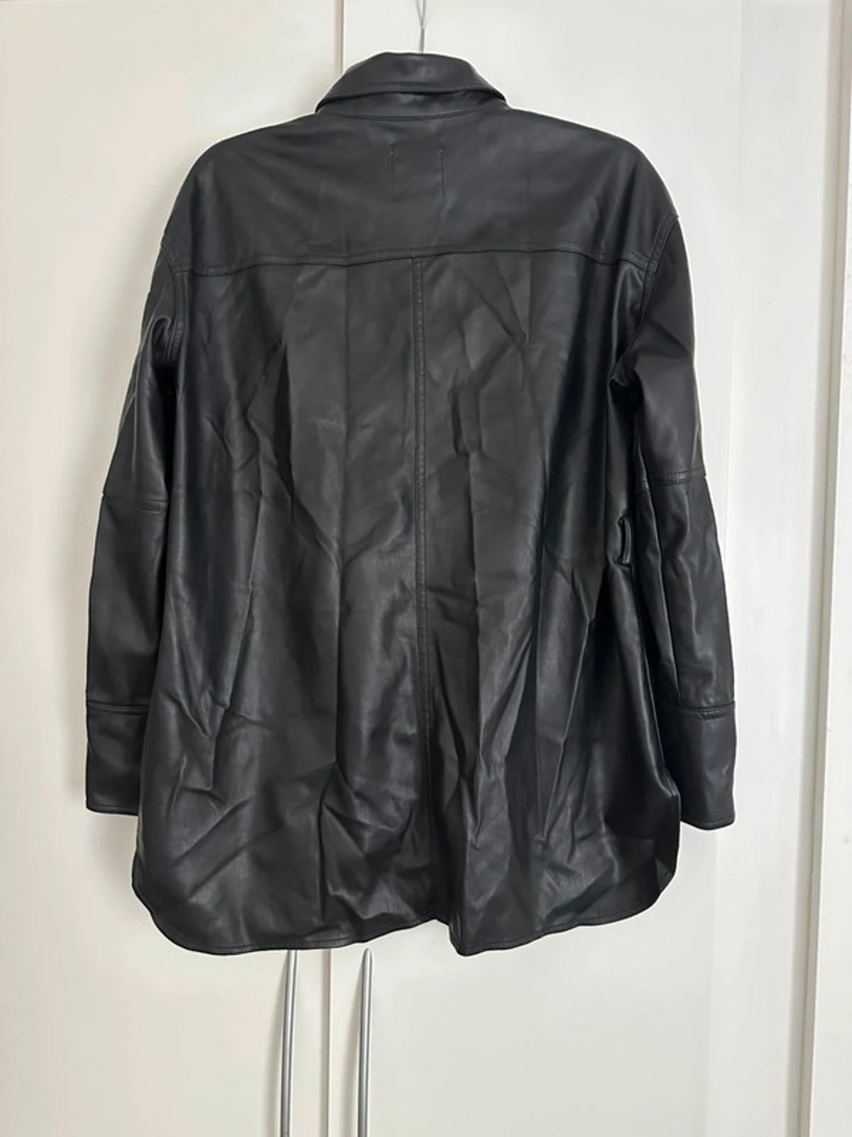 Black Leather Button-Up Shirt Jacket