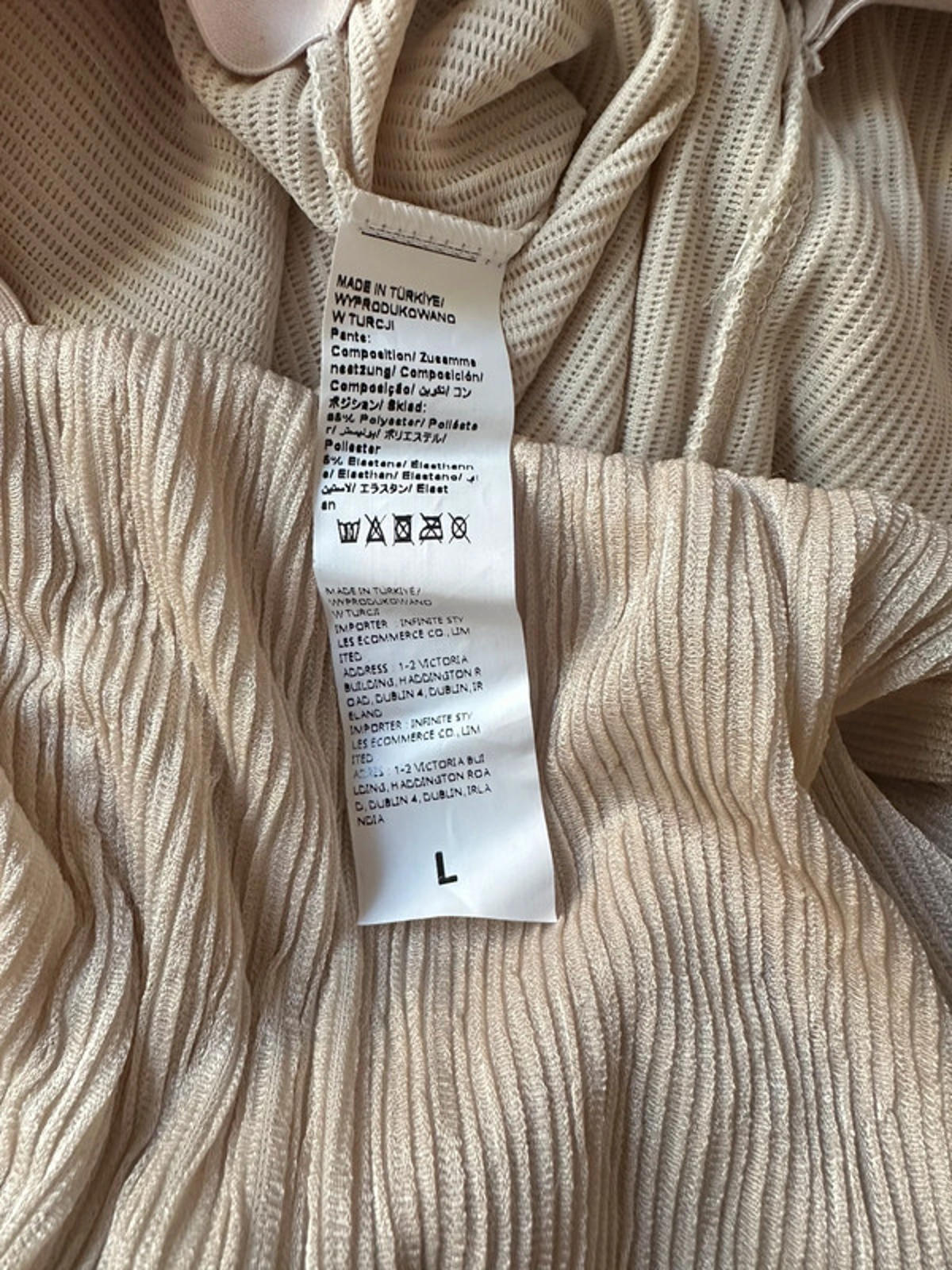 Kumsal Beige Ribbed Co-ord Set (Shirt + Trousers)