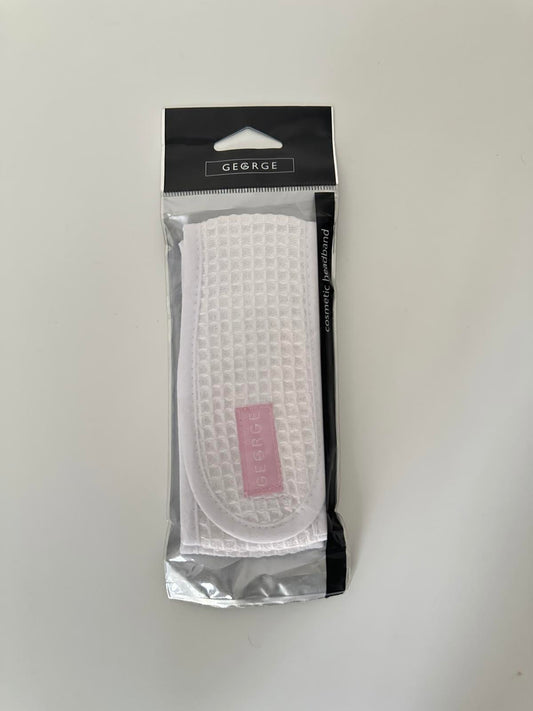 George White Cosmetic Headband – Waffle Weave, Adjustable Velcro