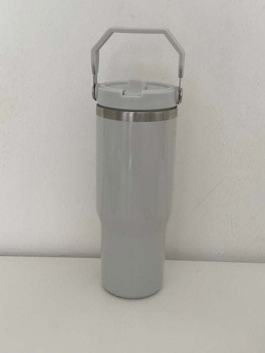 30oz Grey Insulated Travel Tumbler with Flip Straw & Carry Handle