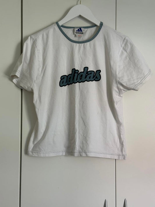 Vintage Adidas White & Blue Ringer T-Shirt – Retro Sportswear