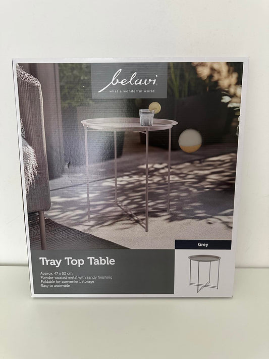 Belavi Grey Tray Top Table – Foldable & Stylish Metal Side Table