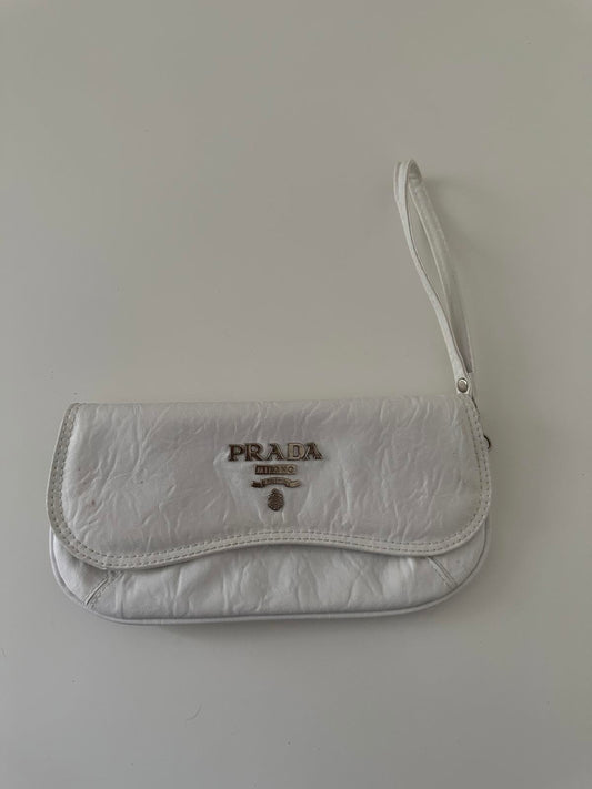 Prada White Wristlet Clutch Bag