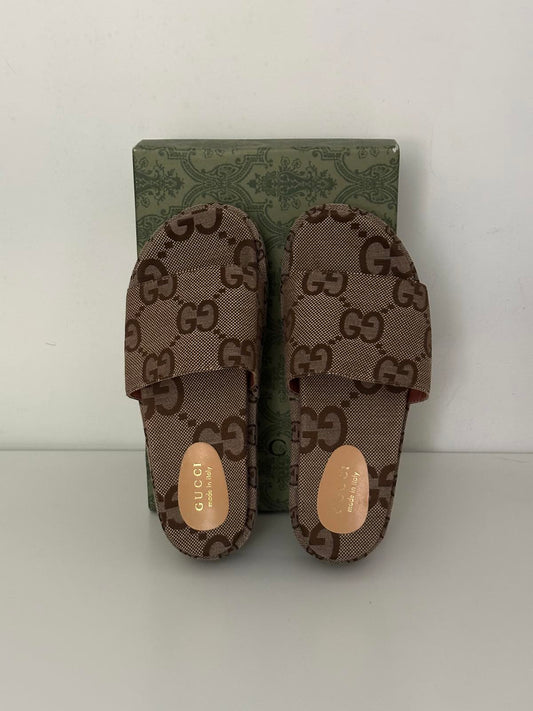 Gucci GG Canvas Platform Slides – Brown Monogram