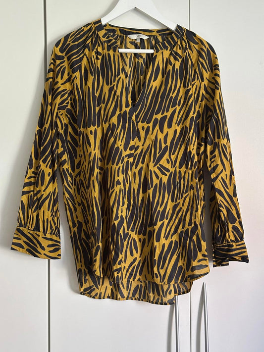 Next mustard & black animal print cotton blouse – UK 16