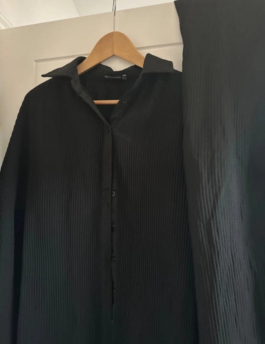 Elegant Black Pleated Shirt & Trousers Set