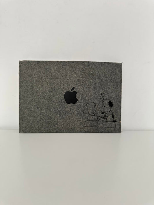 Apple Grey Felt Laptop Protective Sleeve Case with Snoopy Print