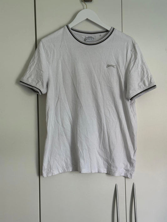 Slazenger White Crew Neck T-Shirt with Contrast Trim – Size S