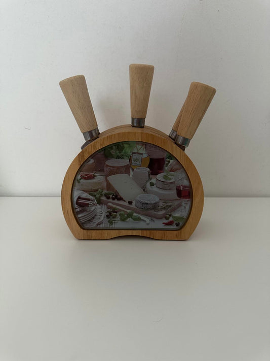 Elegant Cheese Knife Set with Wooden Holder