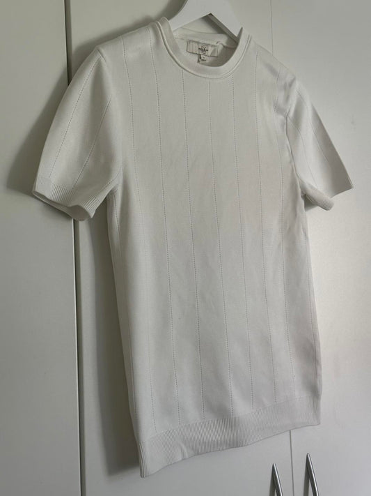 River Island White Ribbed Slim Fit Short Sleeve T-Shirt – Men's Size M