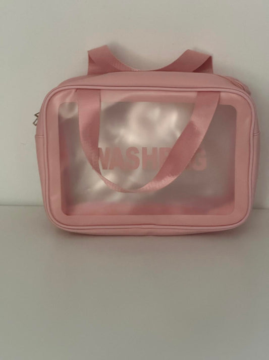 Pink Transparent Wash Bag with Dual Zippers