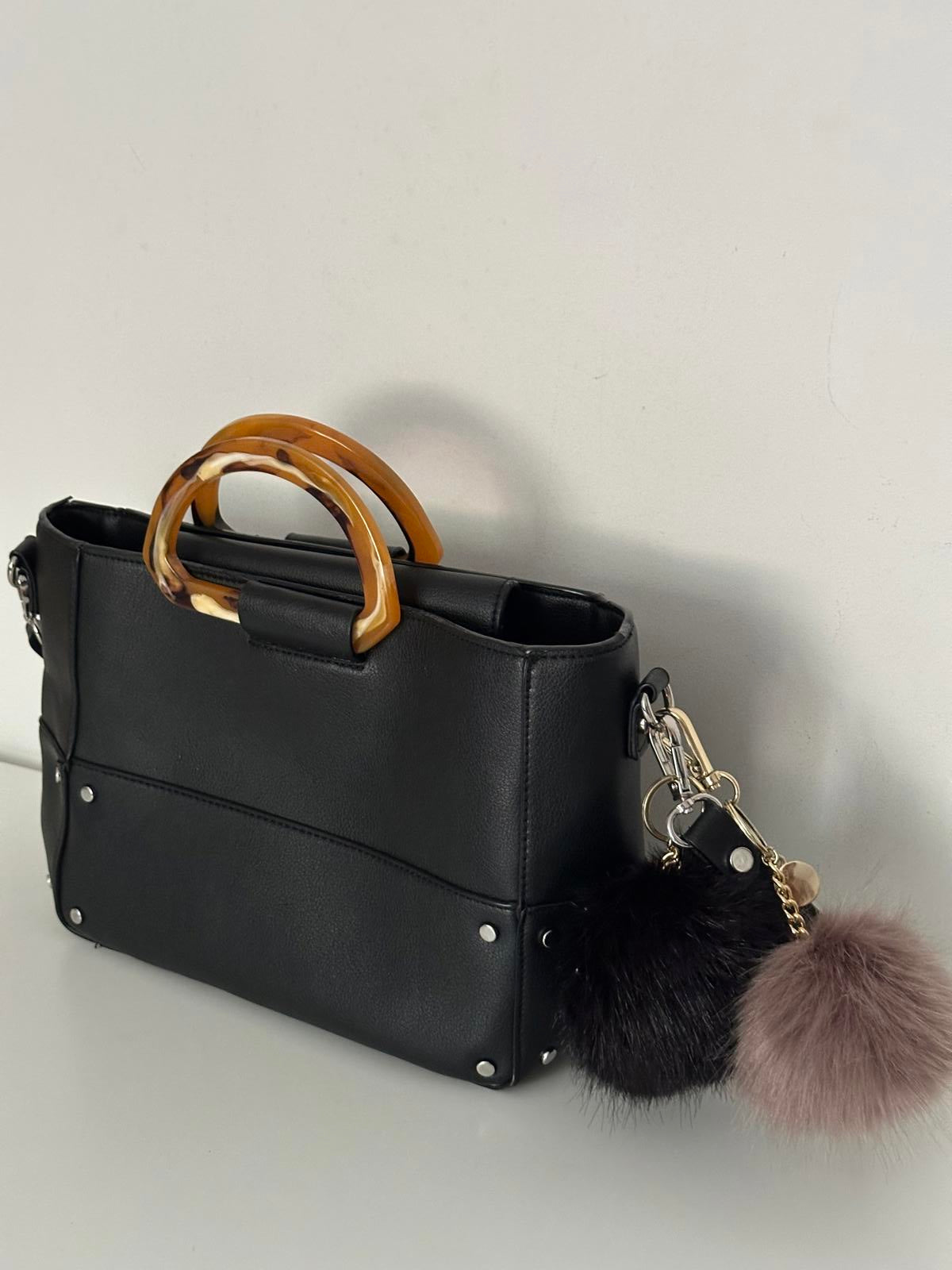 Zara Black Structured Tote Bag with Tortoiseshell Handles