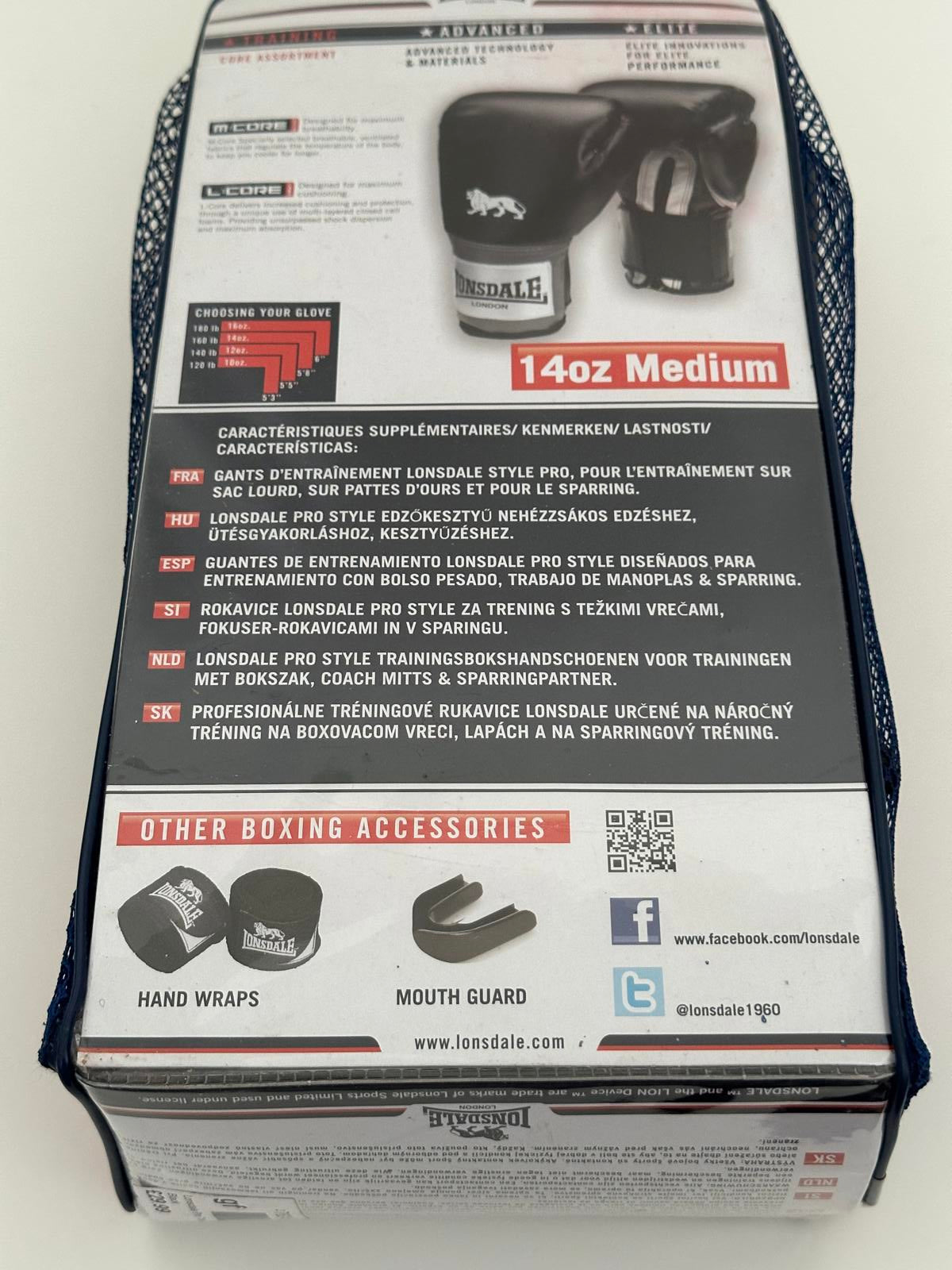 Lonsdale Pro Style 14oz Medium Training Gloves – Advanced Cushioning