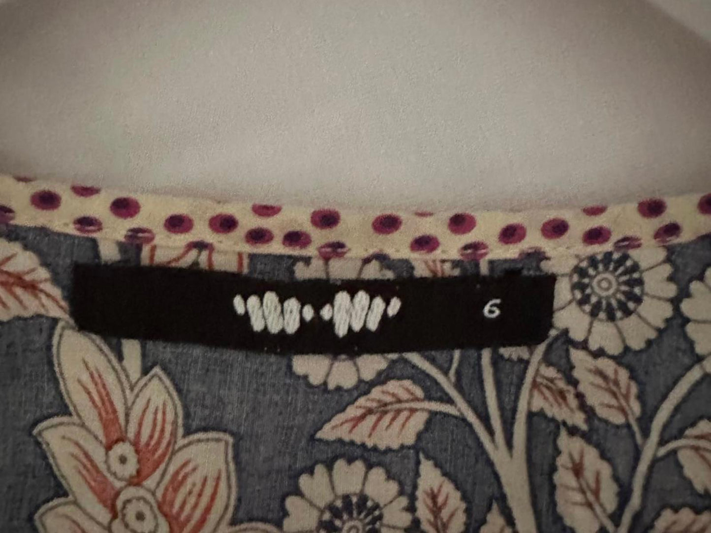 Printed Kurta-Style Midi Dress Notch Neck Side Slits (UK 6)