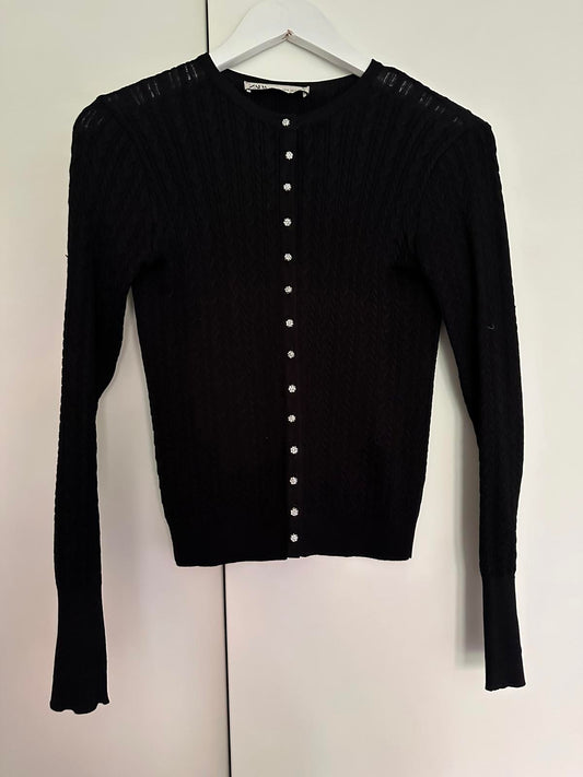 ZARA Black Knit Cardigan with Crystal Buttons Size S